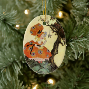 Little Miss Muffet & Spinne, Vintage Mother Goose Keramikornament