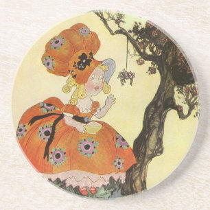 Little Miss Muffet & Spinne, Vintage Mother Goose Sandstein Untersetzer