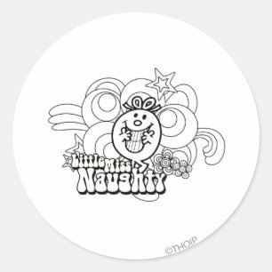 Little Miss Naughty mit dezentem Hintergrund Runder Aufkleber