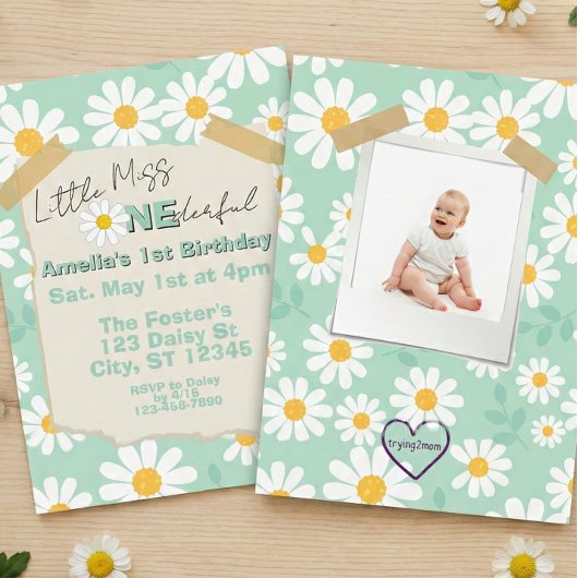 Little Miss One-derful, 1st Birthday Daisy Einladung