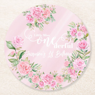 Little Miss ONEderful 1. Erster Geburtstag Runder Pappuntersetzer