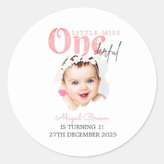 Little Miss Onederful 1. Geburtstag Runder Aufkleber