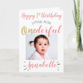Little Miss Onederful 1st Birthday Photo Karte (Vorderseite)