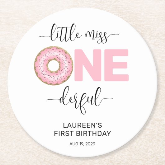 Little Miss Onederful 1st Birthday Runder Pappuntersetzer (Vorderseite)