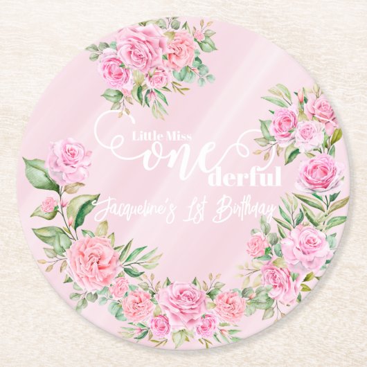 Little Miss ONEderful 1st First Birthday Runder Pappuntersetzer (Vorderseite)