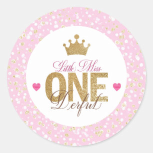 Little Miss onederful Birthday Runder Aufkleber