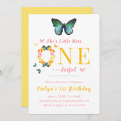 Little Miss Onederful Boho Butterfly 1. Geburtstag Einladung (Vorne/Hinten)