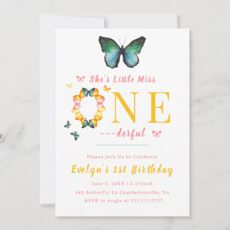 Little Miss Onederful Boho Butterfly 1. Geburtstag Einladung