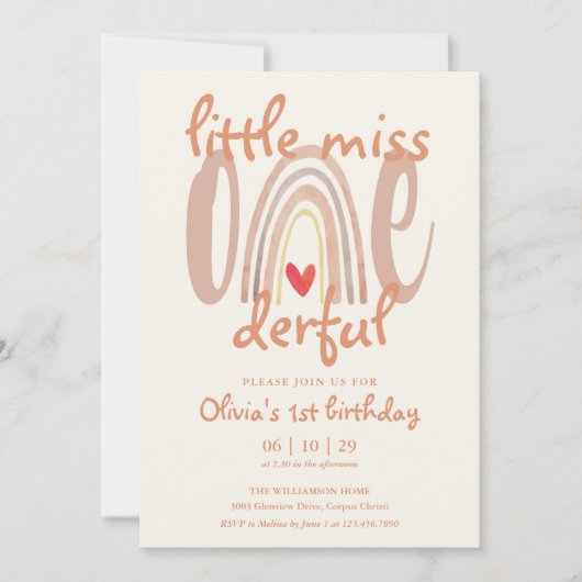 Little Miss Onederful Boho Rainbow 1st Birthday Einladung (Vorderseite)