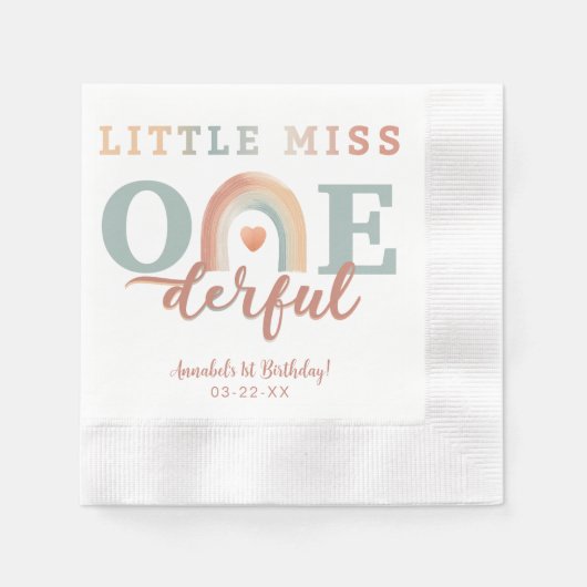 Little Miss Onederful Boho Rainbow Birthday Napkin Serviette (Vorderseite)