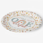 Little Miss Onederful Boho Rainbow Birthday Paper Pappteller (Schrägansicht)