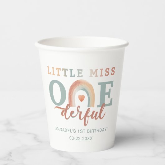 Little Miss Onederful Boho Rainbow Paper Cups - 1s Pappbecher (Vorderseite)