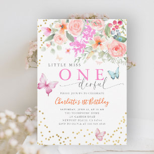 Little Miss Onederful Butterfly Girl 1. Geburtstag Einladung
