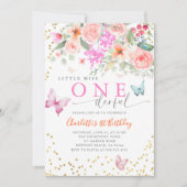 Little Miss Onederful Butterfly Girl 1. Geburtstag Einladung (Vorderseite)