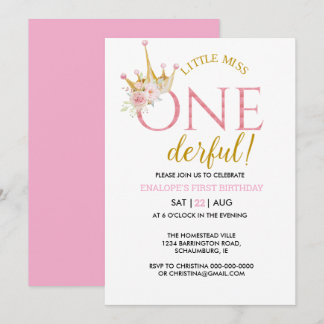 Little Miss Onederful Crown 1. Geburtstag Einladung
