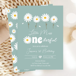 Little Miss Onederful Daisy Dusty Blue Geburtstag Einladung