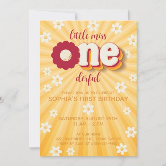 Little Miss Onederful Daisy Einladung zum ersten G (Vorderseite)
