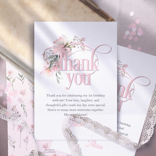 Little Miss Onederful Elegant Girl 1. Geburtstag Dankeskarte