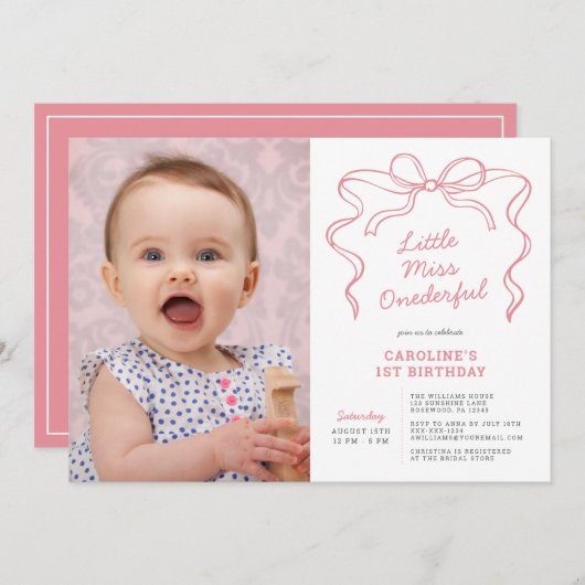 Little Miss Onederful Erster Geburtstag Einladung (Vorne/Hinten)