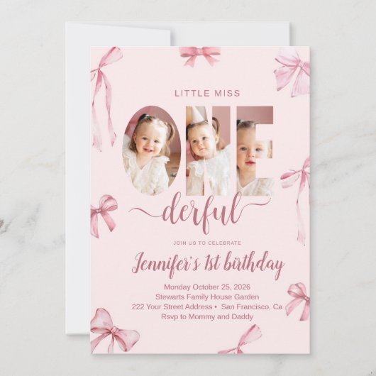 Little Miss Onederful First Birthday Invitation Einladung (Vorderseite)