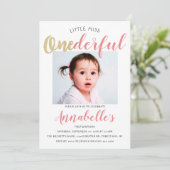 Little Miss Onederful Foto 1. Geburtstag Einladung (Stehend Vorderseite)