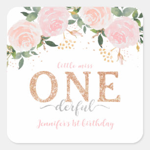 Little Miss Onederful Gold 1. Geburtstagsticker Quadratischer Aufkleber