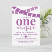Little Miss Onederful Lila Geburtstagsaufenthalt Einladung (Stehend Vorderseite)