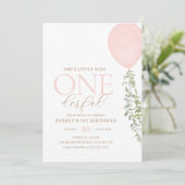 Little Miss Onederful Pink Ballon 1. Geburtstag Einladung (Stehend Vorderseite)