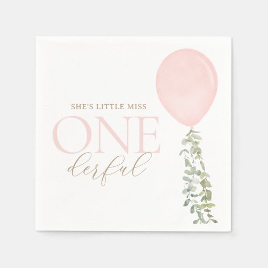 Little Miss Onederful Pink Ballon Geburtstag Serviette (Vorderseite)