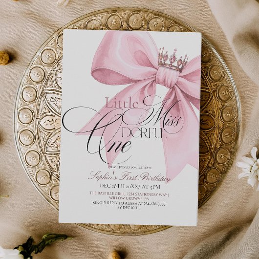 Little Miss ONEderful Pink Bow 1st Birthday Party Einladung