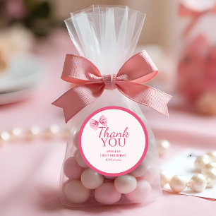 Little Miss Onederful Pink bow Erster Geburtstag Runder Aufkleber