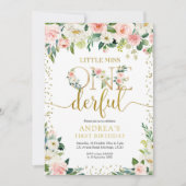 Little Miss Onederful Pink Floral Einladung (Vorderseite)