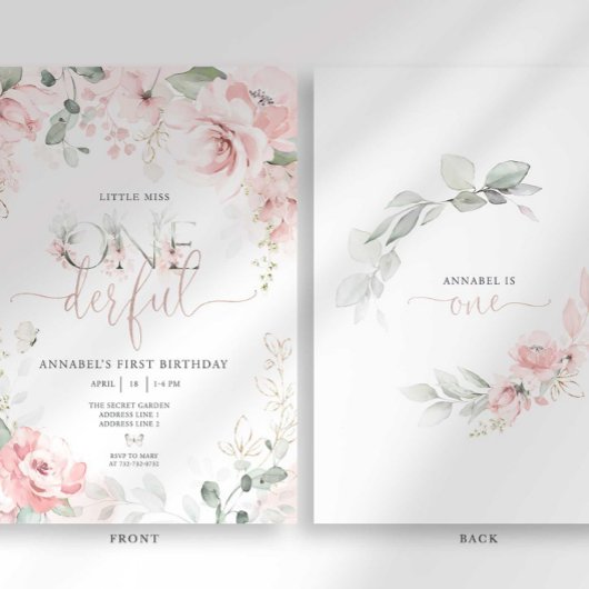 Little Miss Onederful Pink Floral Einladung