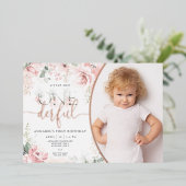 Little Miss Onederful Pink Floral Foil Einladung (Stehend vorne)