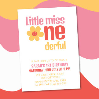 Little Miss Onederful Retro Groovy Erster Geburtst Einladung