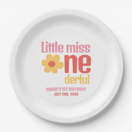 Little Miss Onederful Retro Groovy Erster Geburtst Pappteller