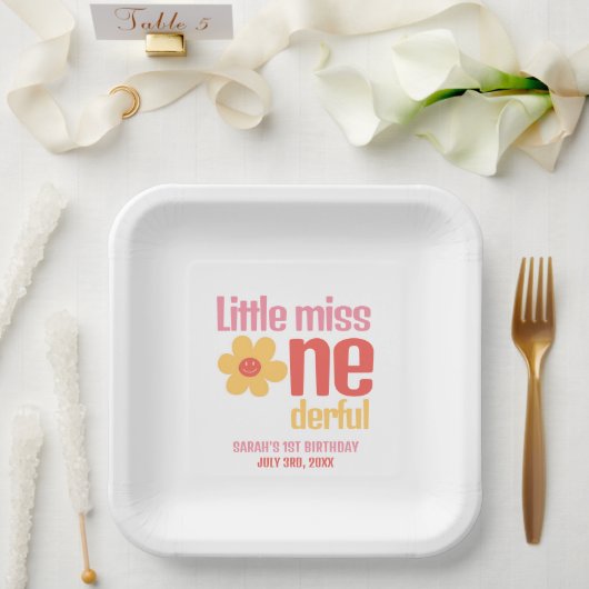 Little Miss Onederful Retro Groovy Erster Geburtst Pappteller (Hochzeit)