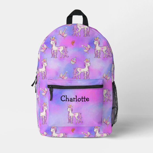 Little Miss Princess Unicorn Pastel Rainbows Bedruckter Rucksack (Vorderseite)