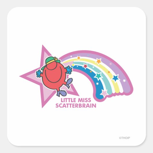 Little Miss Scatterbrain | Regenbogen und Stars Quadratischer Aufkleber (Vorderseite)