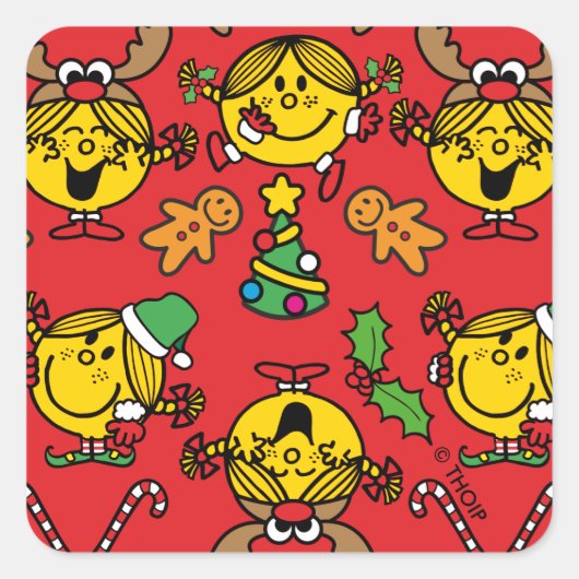 Little Miss Sunshine Red Christmas Pattern Quadratischer Aufkleber (Vorderseite)
