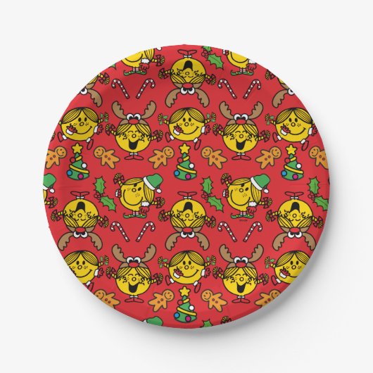 Little Miss Sunshine rotes Weihnachtsmuster Pappteller (Vorderseite)