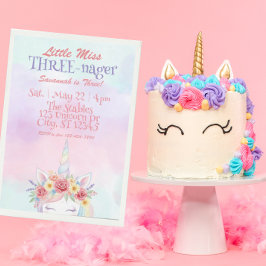 Little Miss Three-nager, Unicorn 3rd Birthday Einladung