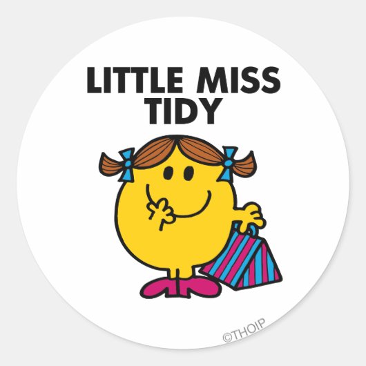 Little Miss Tidy | Schwarze Schrift Runder Aufkleber (Vorderseite)