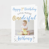 Little Mister Onederful 1st Birthday Photo Karte (Vorderseite)