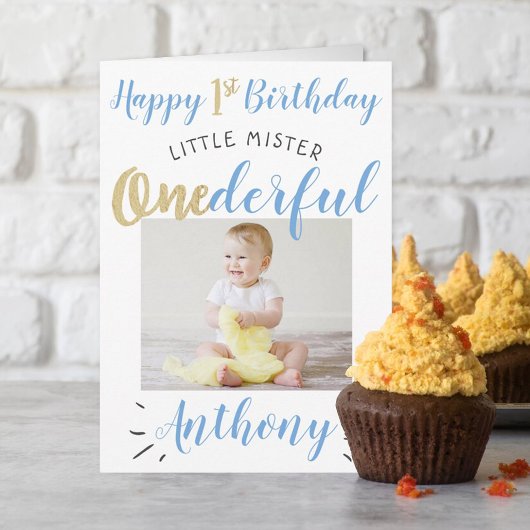 Little Mister Onederful 1st Birthday Photo Karte