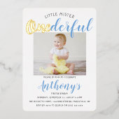 Little Mister Onederful Foto 1. Geburtstag Real Folieneinladung (Vorderseite)