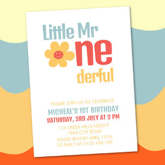 Little Mister Onederful Retro Groovy First Einladung