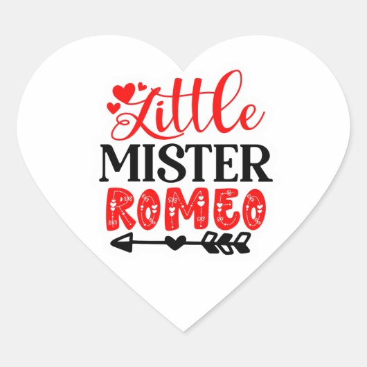 Little Mister Romeo Valentine Cute Love Typography Herz-Aufkleber (Vorderseite)