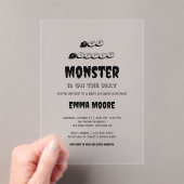 Little Monster Baby Shower Typography Design Acryleinladungen (Insitu (Handheld))