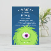 Little Monster Blue Green Einladung (Stehend Vorderseite)